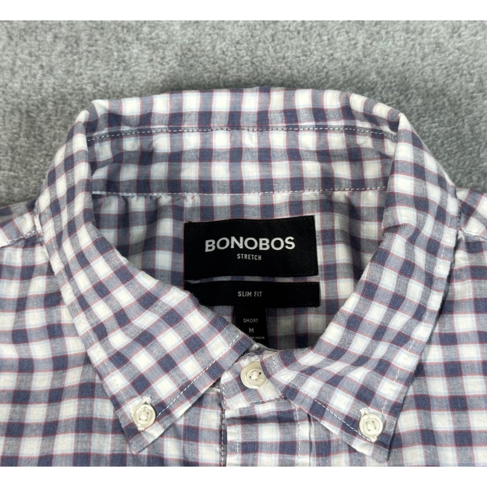 Bonobos Stretch Slim Fit Gingham Button Down Shirt Mens M Blue White